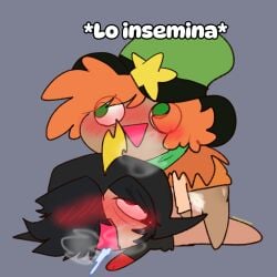 ambiguous_penetration black_hair blush commander_peepers cum cum_in_ass gay gay_sex gijinka green_eyes human_version meme orange_hair orgasm orgasm_face red_eyes shitpost spanish_dialogue spanish_text sunnypawsy trans_(lore) trans_man trans_man_(lore) trans_man_penetrated transmasc wander_(wander_over_yonder) wander_over_yonder