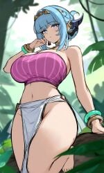 1girls ai_generated big_breasts big_thighs crop_top curvy curvy_body curvy_female curvy_figure curvy_hips curvy_thighs genshin_impact hips huge_breasts ineffa_(genshin_impact) kyoru189 large_breasts looking_at_viewer looking_down looking_down_at_viewer mature_female midriff seductive seductive_look shiny shiny_skin solo solo_female thighs