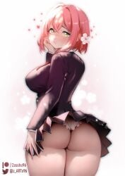 1female 1girl 1girls artist_logo artist_signature ass big_ass big_boobs big_breasts big_butt big_thighs big_tits boobs breasts butt curvy curvy_body curvy_female curvy_figure flower flower_in_hair green_eyes hair_ornament hanazono_hakari hand_on_ass hand_on_head hand_on_own_ass hand_on_own_chin hand_on_own_head heart heart_symbol hearts hearts_around_head hi_res high_resolution highres looking_at_viewer looking_back nipple_bulge panties patreon_logo patreon_username pink_hair short_hair short_skirt showing_ass solo solo_female solo_focus standing the_100_girlfriends_who_really_really_really_really_really_love_you thick thick_ass thick_legs thick_thighs tits white_background white_flower white_panties zasshu96