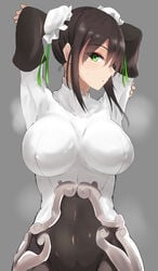 armpits arms_behind_head bodysuit bun_cover double_bun fate/grand_order fate_(series) female hair_bun large_breasts qin_liangyu_(fate) steam