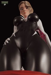 1girls 3d 3d_(artwork) abs big_breasts cameltoe fellatio female gwen_stacy looking_down marvel nipple_bulge spider-gwen spider-man_(series) thick_thighs wotm8h8