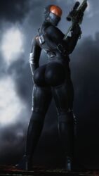 1girls 3d 3d_(artwork) armor bethesda_softworks chinese_stealth_suit dat_ass fallout helmet large_ass large_breasts sfrogue skin_tight tagme