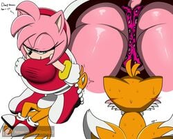 1boy 1girls 2021 amy_rose ass ass_shot butt butt_shot digitaldomain123 facesitting female furry hd hedgehog hi_res high_resolution highres imminent_facesitting jaguar_print larger_female male miles_prower pantyshot pink_fur pink_hair sega sonic_(series) sonic_team tails unseen_male_face yellow_fur yellow_hair