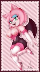 amy_rose amy_the_bat clothing pink_eyes pink_fur rouge_the_bat_(cosplay) sonic_(series)