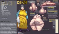 1futa 20_inch_penis balls bbw big_ass big_breasts big_butt big_penis breasts bulge butt_crack caption cellulite centipedemc character_profile character_sheet chichi chichi_futa chubby clothed clothing description dragon_ball dragon_ball_super elderly_futa erection fat flaccid fully_clothed futa_is_bigger futa_only futanari gilf hips huge_ass huge_balls huge_cock human light-skinned_futanari light_skin mature mature_futa measurements milf morbidly_obese mother obese older pale_skin penis pubes small_penis_humiliation solo standing text thick_thighs wide wide_hips