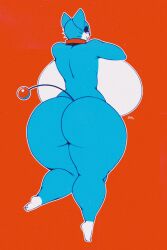 anthro black_eyelashes blue_body blue_fur collar copyright digital_drawing_(artwork) digital_media_(artwork) doraemon doraemon_(character) erotic eyelashes feline female focused furry furry_female hyper_ass hyper_breasts looking_at_viewer looking_back milf naked naked_female nobita_nobi_cuck nude nude_female parody parody_porn red_background red_collar robot robot_girl robot_humanoid semi_nude simple_background sukoi_(artist) thick thick_ass thick_thighs thin_waist tiny_feet