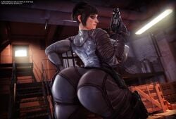 1girls 3d arana big_ass big_breasts black_hair blue_eyes goth grin huge_ass huge_breasts micro_uzi muscular muscular_female muscular_thighs rasmus-the-owl tattoo thick_thighs uzi wanted wanted:_weapons_of_fate warehouse wide_hips