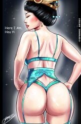 1girls asian_mythology big_ass black_hair chang&#039;e_(smite) chinese_mythology dialogue female goddess hi-rez_studios light-skinned_female light_skin lingerie mythology presenting presenting_hindquarters smite solo sparkietheartist