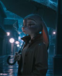 ai_generated female fur furry glasses high_resolution highres hires judy_hopps panzglard rain smoking sweat wet zootopia zootopia_2