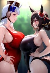 2females ai_generated gentildonna_(umamusume) gold_ship_(umamusume) pushing_breasts_together tagme umamusume umamusume_pretty_derby