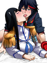 1futa 1girls ambiguous_penetration bakkanki big_breasts black_hair blue_eyes blush breasts closed_eyes clothed_sex doggy_style female french_kiss futa_on_female futanari gloves implied_futanari implied_penetration implied_sex incest intersex intersex/female kill_la_kill kiryuuin_satsuki kissing kissing_while_penetrated long_hair lying_on_person lying_on_stomach matoi_ryuuko partially_clothed passionate pinned_down power_bottom prone_bone satoriwappa sex sex_from_behind sheets short_hair siblings sisters sweat teenage_girl teenager thighs tomboy tongue_kiss tongue_out