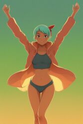 ai_generated alex_(oxenfree) bra happy jumping oxenfree panties teal_hair