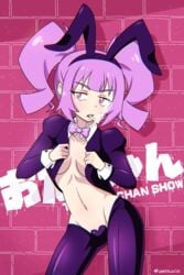 barely_clothed bunny_costume bunny_ears bunny_girl bunnygirl bunnysuit cigarette cleavage female looking_away otachan otakuvs purple_eyes purple_hair sideboob solo_female solo_focus the_otachan_show thighhighs twintails