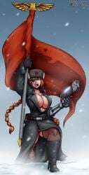 1girls astra_militarum big_breasts female female_only guardswoman_(warhammer_40k) gun imperial_guard imperium_of_man mixsan romman08 scar snow solo solo_female valhallan_ice_warriors warhammer_(franchise) warhammer_40k