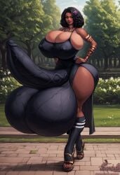 african african_female ai_generated black_dress dark-skinned_futanari dark_skin futanari gold_jewelry huge_balls huge_breasts huge_cock hyper hyper_balls hyper_breasts hyper_penis silenteye snao_(style) veiny_balls veiny_penis