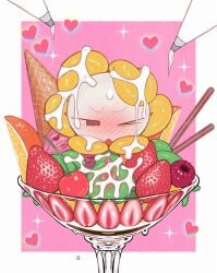 absurd_res blush cherry dairy_products dessert elemental_creature erection flora_fauna flower flower_creature flowey_the_flower food fruit genitals green_body heart_symbol hi_res ice_cream ice_cream_cone looking_pleasured male penis pink_background plant retsuzyohana simple_background solo strawberry tentacle undertale undertale_(series) whipped_cream