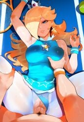 1boy 1girls ai_generated blue_nails blue_panties breast_grab breasts clothed_sex deep_penetration earrings grabbing_another's_breast looking_pleasured male_pov mario_(series) mario_tennis missionary_position nail_polish nintendo panties panties_aside pantyhose pov princess_rosalina sex sportswear super_mario_bros. tennis tennis_court tennis_racket thighs tittyg-ai torn_clothes torn_pantyhose vaginal_penetration white_pantyhose