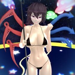 1girls 2024 3d_(artwork) alien_girl belly_button bikini black_bikini hati_yukkuri_mmd light-skinned_female looking_at_viewer milky_way mmd nue_houjuu pink_eyes skimpy_bikini solo_female solo_focus space stars swimsuit touhou trident ufo undefined_fantastic_object unusual_wings weapon youkai