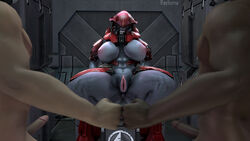 1girls 2boys 3d alien alien_girl armor big_ass big_breasts bro_fist female female_sangheili fist_bump halo_(series) helmet human humanoid imminent_sex imminent_threesome interspecies male male_human/female_alien male_human/female_humanoid pussy rayhuma sangheili seductive sexually_suggestive tagme