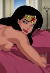 bed boetharch dc dc_comics edit face_focus lovekraut pillow sideboob sunsetriders7 superheroine wonder_woman wonder_woman_(series)