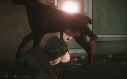 3d canine catwoman dc dc_comics huge_breasts knotted_penis outside viktorkrev zoophilia