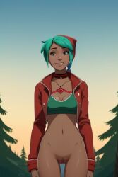 ai_generated alex_(oxenfree) bottomless mischievous_smile oxenfree partially_clothed pussy