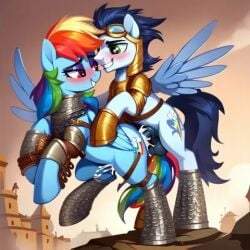 ai_generated blue_body blue_fur blue_hair cutie_mark equid equine female friendship_is_magic fur hair hasbro male my_little_pony pegasus rainbow_dash_(mlp) rainbow_hair soarin_(mlp) wings wonderbolts_(mlp)