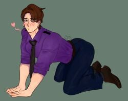 afton big_ass blue_eyes blush blushing brown_hair fnaf fnaf_sister_location kiss male_only michael_afton nightguard purple_clothing sister_location solo