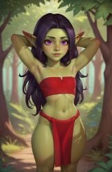 ai_generated black_hair colored_skin dungeons_and_dragons goblin goblin_female green_skin loincloth pointy_ears shortstack warcraft world_of_warcraft