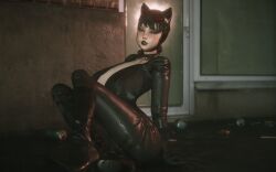 3d catsuit catwoman dc dc_comics huge_breasts latex viktorkrev