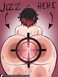 1girls ass ass_focus big_ass bubble_butt dat_ass fat_ass female female_only huge_ass hyperrxgue large_ass massive_ass nude nude_female rear_view ruby_rose rwby solo sweat sweaty_ass sweaty_body target text thick_ass thick_thighs wide_hips