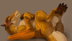 anus ass balls brown_claws brown_pawpads claws dragon feral genitals hi_res looking_at_viewer male mythological_creature mythological_scalie mythology pawpads perineum scales scalie solo teavern tecwyn white_body white_scales yellow_body yellow_scales