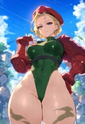 1girls ai_generated ass blonde_hair blue_eyes breasts cammy_white facesitting green_leotard huge_ass huge_breasts leotard looking_down meiogun seductive_smile smile street_fighter street_fighter_6 street_fighter_v wide_hips yellow_hair