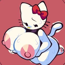 1girls anthro breasts breasts_bigger_than_head cat_tail feline female grabbing_own_breast hello_kitty_(series) huge_breasts kitty_white nipples pawpads sanrio solo solo_female squeezysquisher thick_thighs