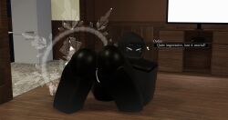 1girls 3d anus ass background bent_over black_body dark_skin dominus english_text lampshaderr34 nude pussy roblox robloxian tagme text white_eyes white_pussy