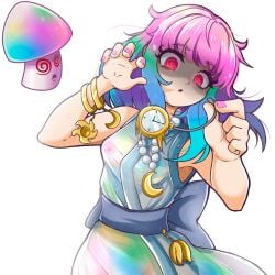 1girls colored_nails gold_jewelry hypno-shroom_(pvz) hypno_shroom implied_hypnosis multicolored_hair plants_vs._zombies plants_vs_zombies pvz red_eyes see-through_clothing shadowed_eyes