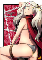 alternate_costume ann_takamaki ass atlus blue_eyes cape female gentle_sasaki lipstick persona persona_5 sideboob solo tagme