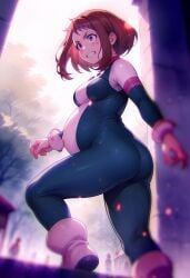 ai_generated big_belly my_hero_academia ochako_uraraka ochako_uraraka_(hero_outfit) pregnancy pregnant pregnant_belly ready_to_pop uraraka_ochako uraraka_ochako_(hero_outfit)