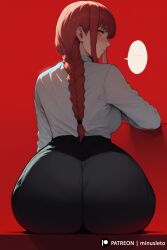 2024 ai_generated ass ass_focus back blush chainsaw_man huge_ass long_hair looking_at_viewer looking_back makima_(chainsaw_man) minusleto red_hair stable_diffusion yellow_eyes