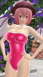 1girls 2024 3d afternoon belly_button breasts brown_hat flower_field hati_yukkuri_mmd humanoid imperishable_night kemonomimi light-skinned_female looking_at_viewer mmd mystia_lorelei outside owl_ears pink_eyes pink_hair_female pink_swimsuit solo_female solo_focus swimsuit touhou wings yosuzume youkai