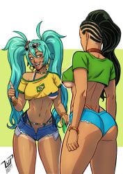 2024 2girls ass athletic athletic_female black_hair blue_eyes blue_hair brazil brazilian brazilian_female brazilian_miku breasts busty capcom crop_top crossover dark-skinned_female dark_skin female female_focus female_only hatsune_miku hourglass_figure laura_matsuda long_hair lucaspflp medium_breasts multiple_girls skimpy skimpy_clothes street_fighter street_fighter_v tagme tan tan_body tan_skin tanline trait_connection twintails vocaloid wide_hips