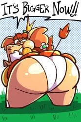 !! 1girls anthro ass breasts brown_hair crown dress elephant elephant_daisy elephantid english_text female female_focus female_only furry hips hyper_ass large_ass large_breasts looking_back mario_(series) nintendo orange_eyes overweight overweight_female panties princess princess_daisy sachasketchy super_mario_bros._wonder text thick_thighs thighs underwear wide_hips