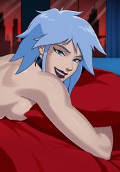 bed boetharch city_background cityscape dc dc_comics edit face_focus killer_frost lovekraut pillow sideboob skyline smile solo sunsetriders7