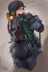 1girls ass ass_focus astra_militarum dat_ass death_korps_of_krieg dialogue drunkrembrancer english_text female female_only guardswoman_(warhammer_40k) image_set imperial_guard imperium_of_man looking_at_viewer text warhammer_(franchise) warhammer_40k