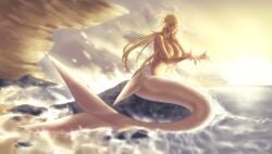 bleach breasts canafren dark-skinned_female dark_skin female highres large_breasts mermaid monster_girl solo tia_harribel