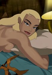 artemis_(dc) artemis_crock bed boetharch dc dc_comics edit face_focus lovekraut mask_off pillow sideboob sunsetriders7 superheroine tigress_(dc) tigress_(young_justice) unmasked young_justice