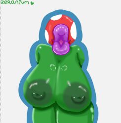 anthro green_skin huge_breasts kissing lips mario_(series) nude piranha_plant plant pov zeraniumz