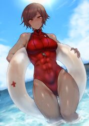 1girls beach dark-skinned_female dark_skin lifeguard limbus_company looking_at_viewer outis_(limbus_company) project_moon sole_female solo solo_focus tagme tresmarrow water