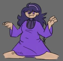 big_breasts chubby chubby_belly chubby_female hex_maniac kkt05 pokemon pokemon_xy purple_dress purple_hair purple_turtleneck turtleneck turtleneck_sweater