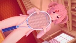 1girls 3d artist_request breasts_out covered_pussy covering_crotch covering_pussy doki_doki_literature_club female female_only human human_only koikatsu light-skinned_female light-skinned_male light_skin looking_at_viewer natsuki_(doki_doki_literature_club) solo tennis_racket